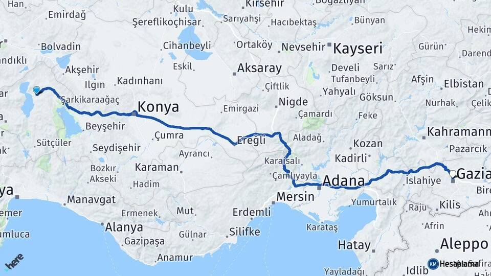 Isparta Gelendost Gaziantep Arası Kaç Km - Yol Haritası