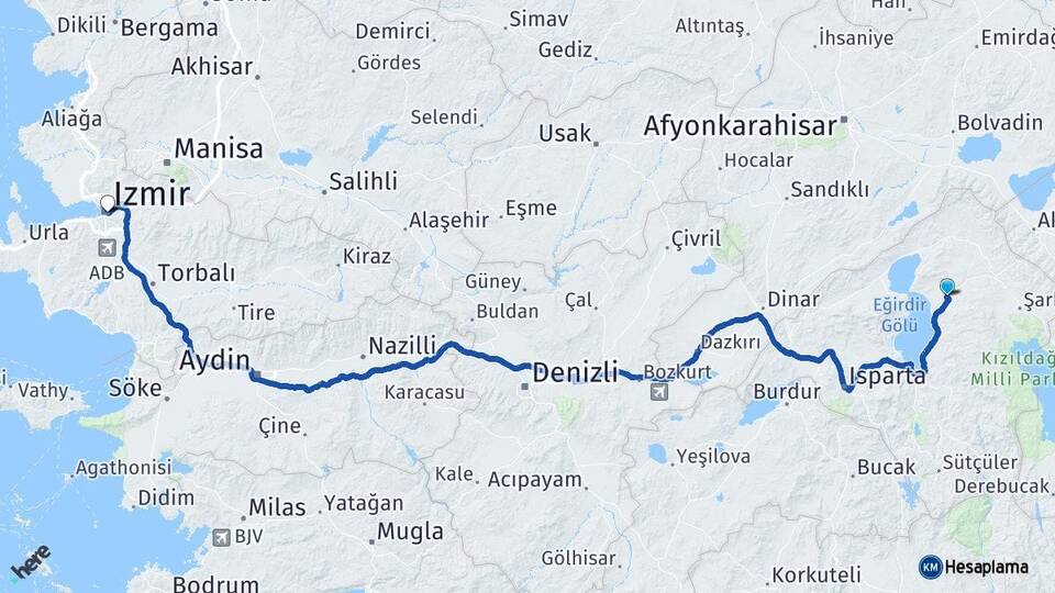 Isparta Gelendost İzmir Arası Kaç Km - Yol Haritası