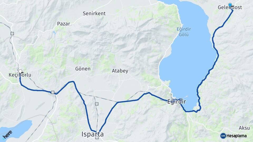 Isparta Gelendost Keçiborlu Arası Kaç Km - Yol Haritası