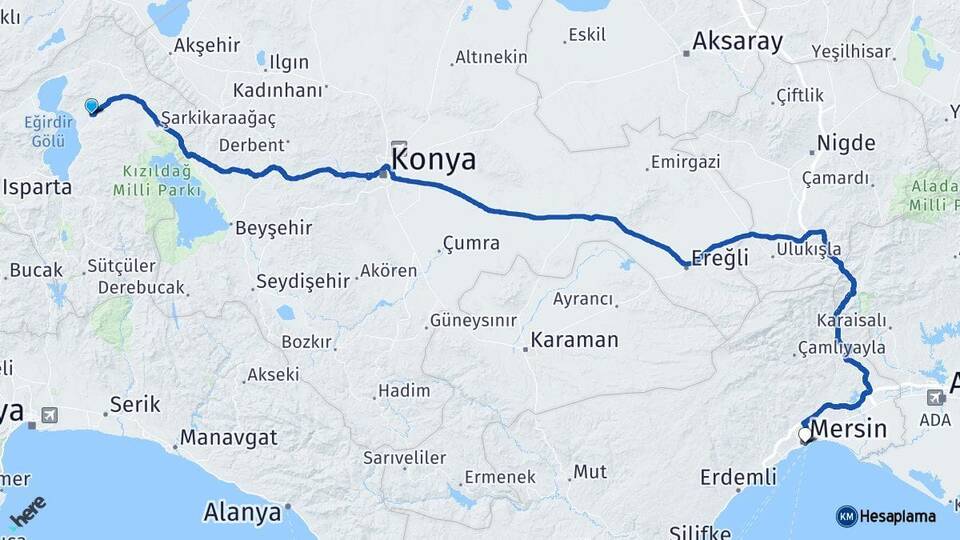 Isparta Gelendost Mersin Arası Kaç Km - Yol Haritası