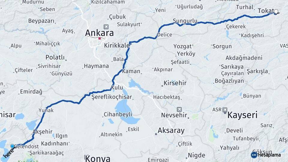 Isparta Gelendost Tokat Arası Kaç Km - Yol Haritası