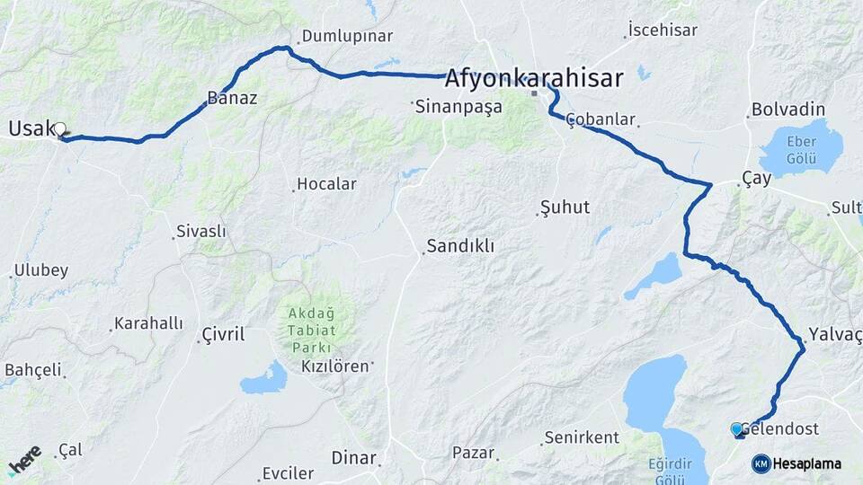 Isparta Gelendost Uşak Arası Kaç Km - Yol Haritası