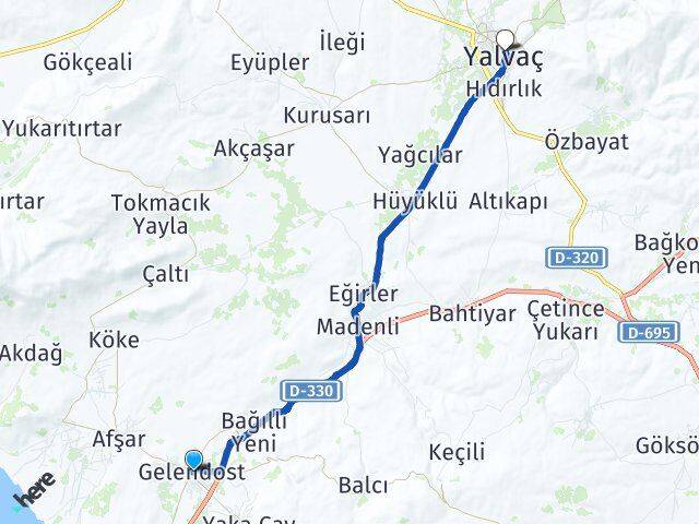 Isparta Gelendost Yalvaç Arası Kaç Km - Yol Haritası