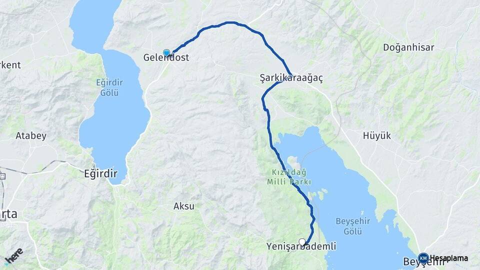 Isparta Gelendost Yenişarbademli Arası Kaç Km - Yol Haritası
