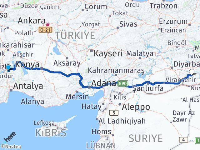 Isparta Gercüş Batman Arası Kaç Km - Yol Haritası