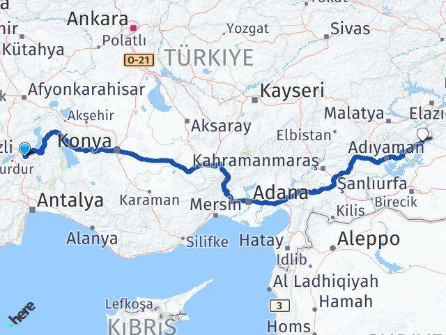 Isparta Gerger Adıyaman Arası Kaç Km - Yol Haritası