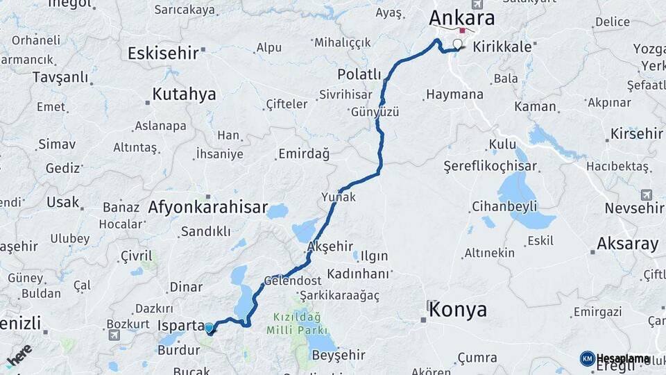 Isparta Gölbaşı Ankara Arası Kaç Km - Yol Haritası