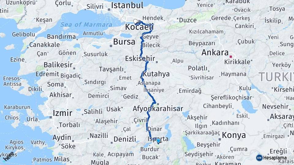 Isparta Gölcük Kocaeli Arası Kaç Km - Yol Haritası
