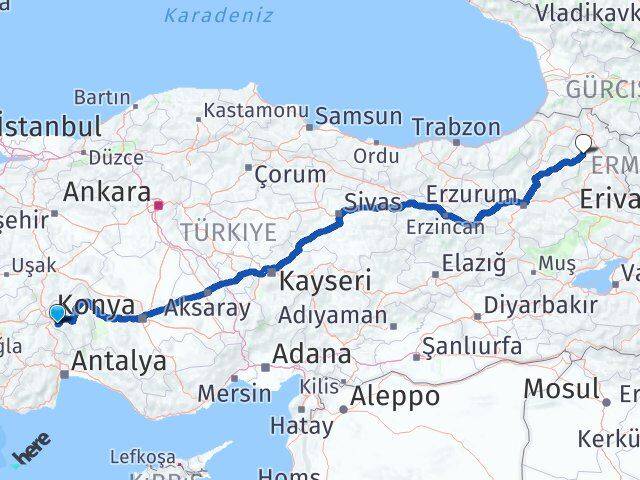 Isparta Göle Ardahan Arası Kaç Km - Yol Haritası
