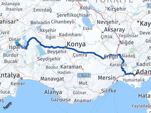 Isparta Gönen Adana Arası Kaç Km - Yol Haritası
