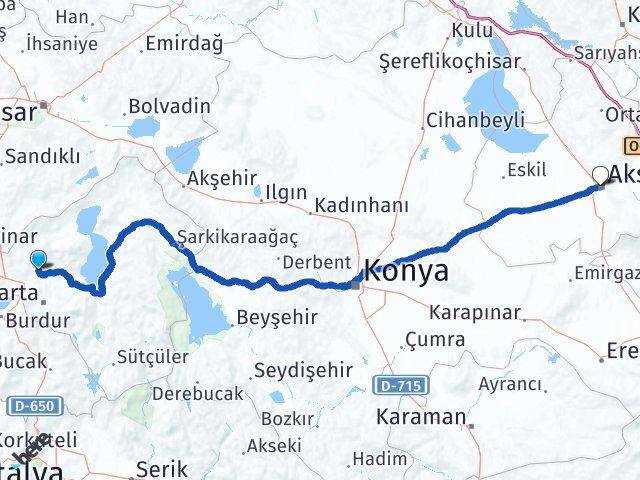 Isparta Gönen Aksaray Arası Kaç Km - Yol Haritası