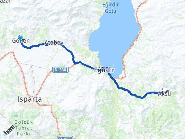 Isparta Gönen Aksu Arası Kaç Km - Yol Haritası