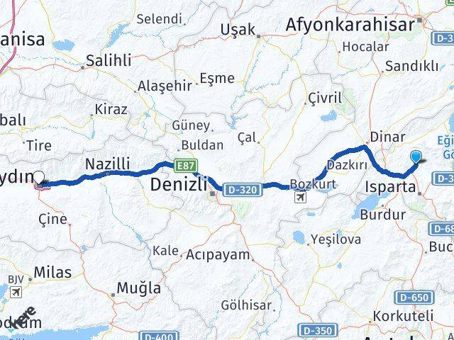 Isparta Gönen Aydın Arası Kaç Km - Yol Haritası