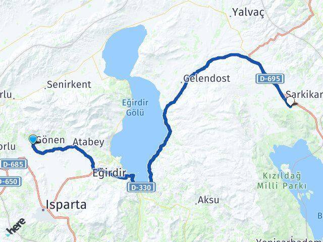 Isparta Gönen Beyköy Şarkikaraağaç Arası Kaç Km - Yol Haritası