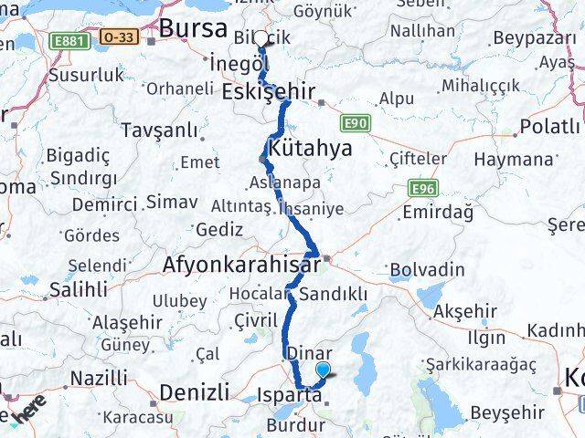 Isparta Gönen Bilecik Arası Kaç Km - Yol Haritası