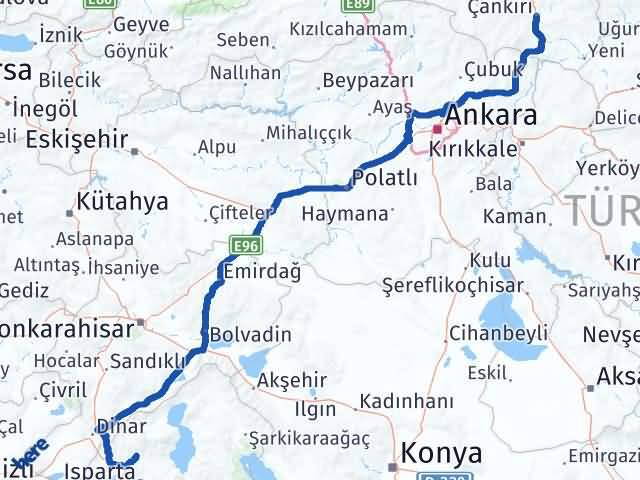 Isparta Gönen Çankırı Arası Kaç Km - Yol Haritası