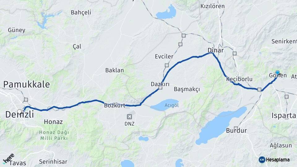 Isparta Gönen Denizli Arası Kaç Km - Yol Haritası