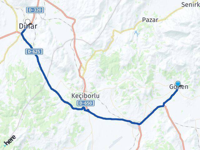 Isparta Gönen Dinar Afyonkarahisar Arası Kaç Km - Yol Haritası