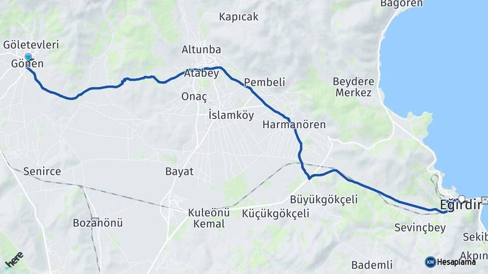 Isparta Gönen Eğirdir Arası Kaç Km - Yol Haritası