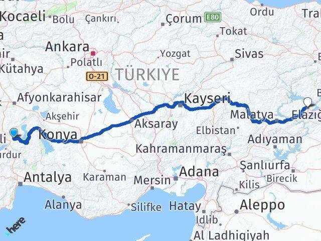 Isparta Gönen Elazığ Arası Kaç Km - Yol Haritası