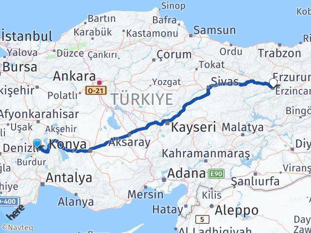 Isparta Gönen Erzincan Arası Kaç Km - Yol Haritası