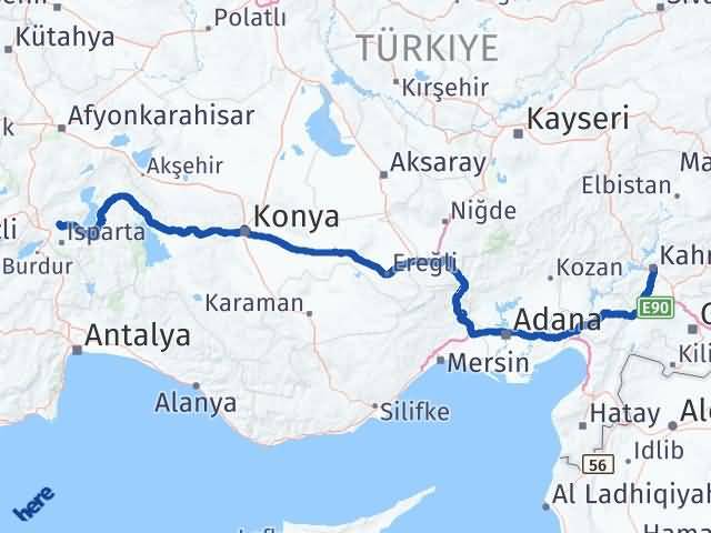 Isparta Gönen Kahramanmaraş Arası Kaç Km - Yol Haritası