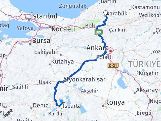 Isparta Gönen Karabük Arası Kaç Km - Yol Haritası