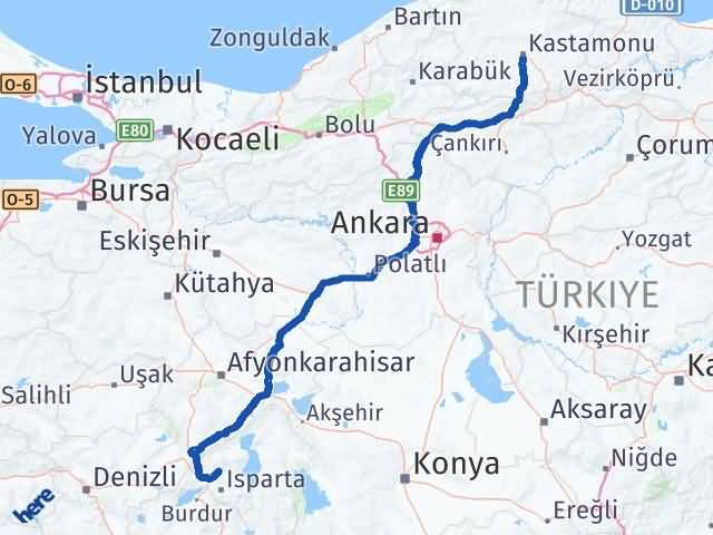 Isparta Gönen Kastamonu Arası Kaç Km - Yol Haritası