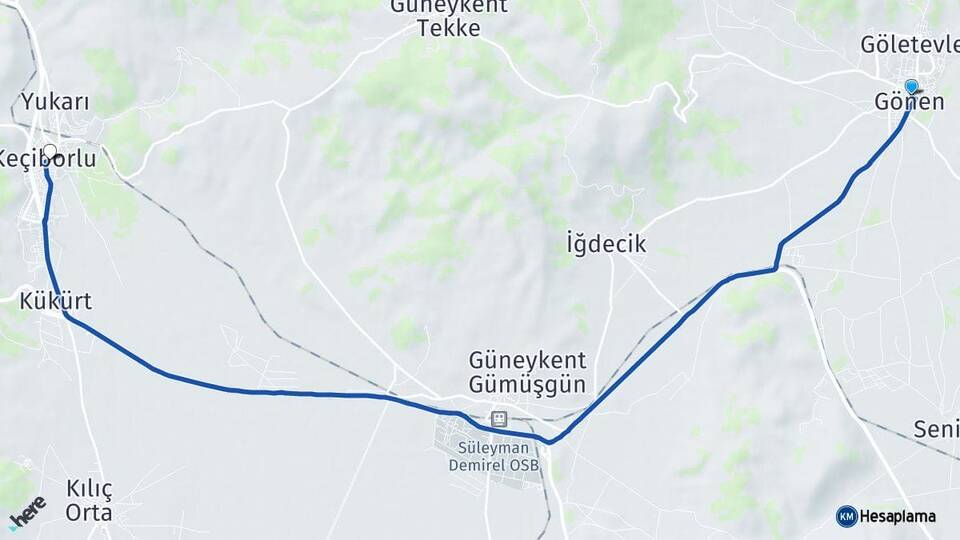 Isparta Gönen Keçiborlu Arası Kaç Km - Yol Haritası