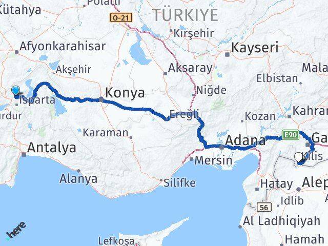 Isparta Gönen Kilis Arası Kaç Km - Yol Haritası