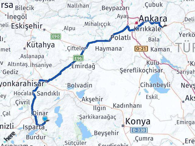 Isparta Gönen Kırıkkale Arası Kaç Km - Yol Haritası