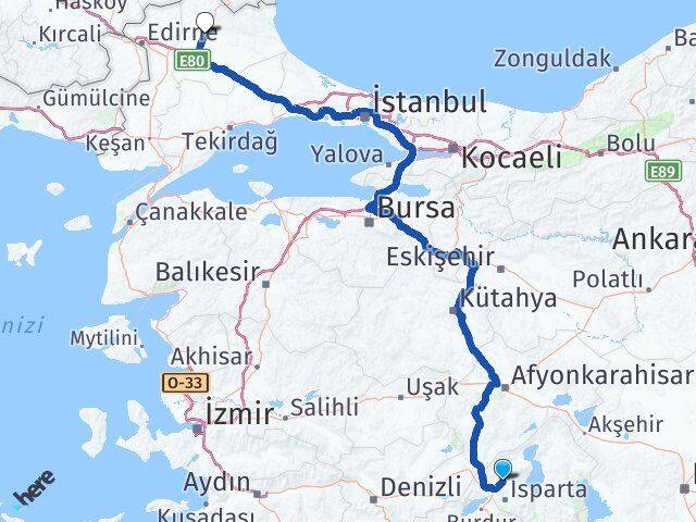 Isparta Gönen Kırklareli Arası Kaç Km - Yol Haritası