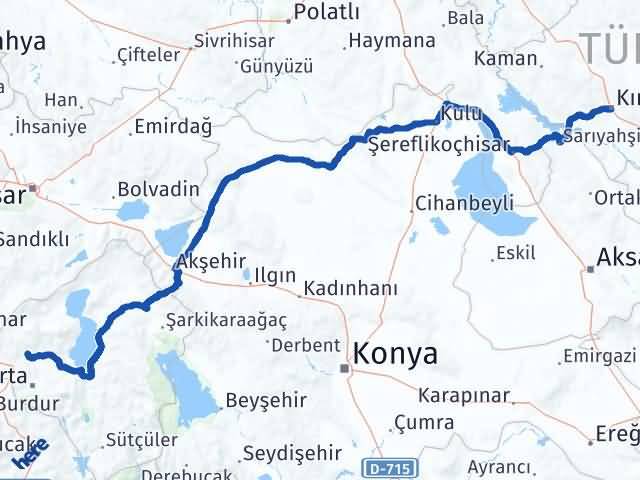 Isparta Gönen Kırşehir Arası Kaç Km - Yol Haritası