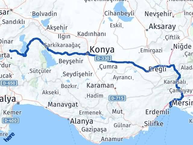 Isparta Gönen Mersin Arası Kaç Km - Yol Haritası