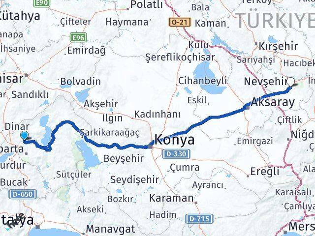 Isparta Gönen Nevşehir Arası Kaç Km - Yol Haritası