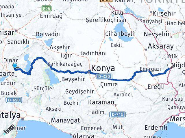 Isparta Gönen Niğde Arası Kaç Km - Yol Haritası