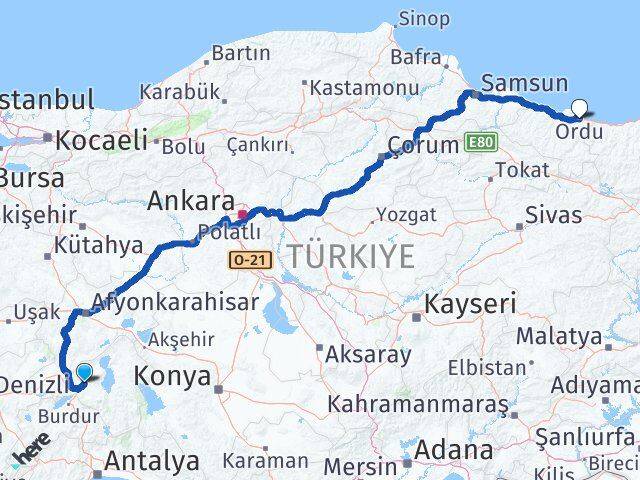 Isparta Gönen Ordu Arası Kaç Km - Yol Haritası