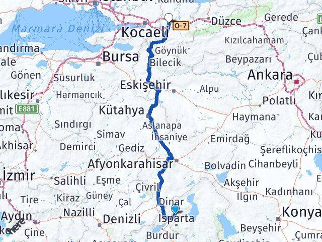 Isparta Gönen Sakarya Arası Kaç Km - Yol Haritası