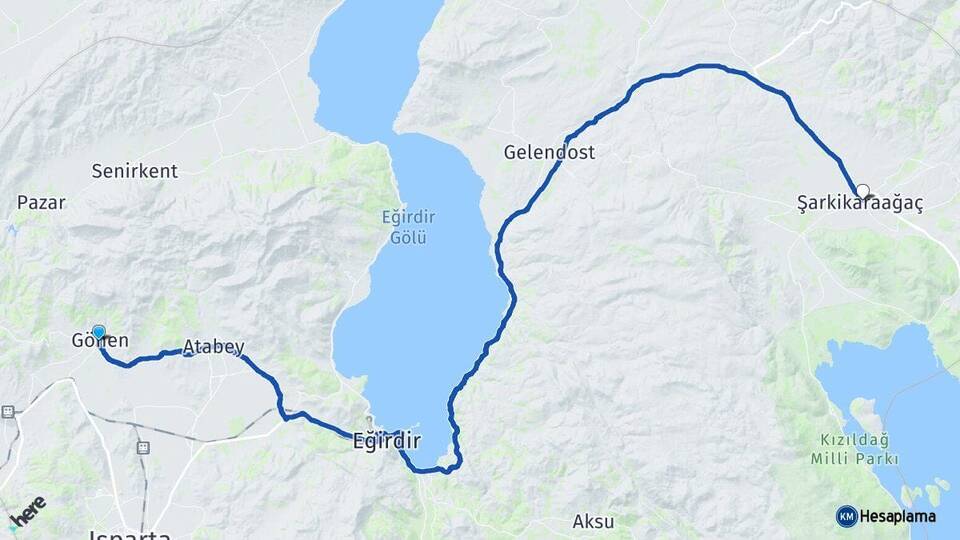 Isparta Gönen Şarkikaraağaç Arası Kaç Km - Yol Haritası
