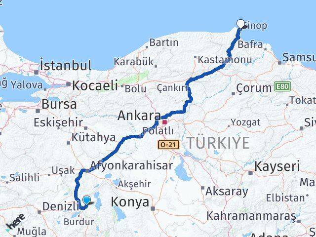 Isparta Gönen Sinop Arası Kaç Km - Yol Haritası