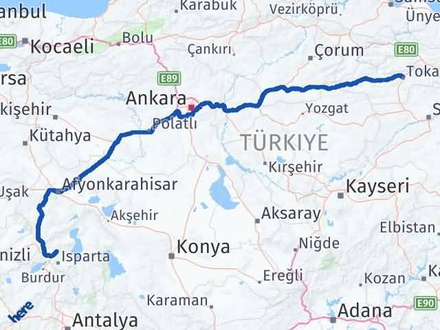 Isparta Gönen Tokat Arası Kaç Km - Yol Haritası