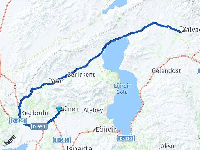 Isparta Gönen Yalvaç Arası Kaç Km - Yol Haritası