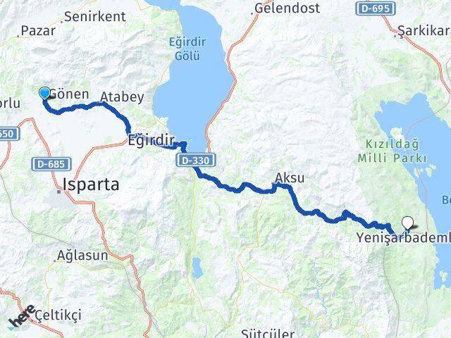 Isparta Gönen Yenişarbademli Arası Kaç Km - Yol Haritası