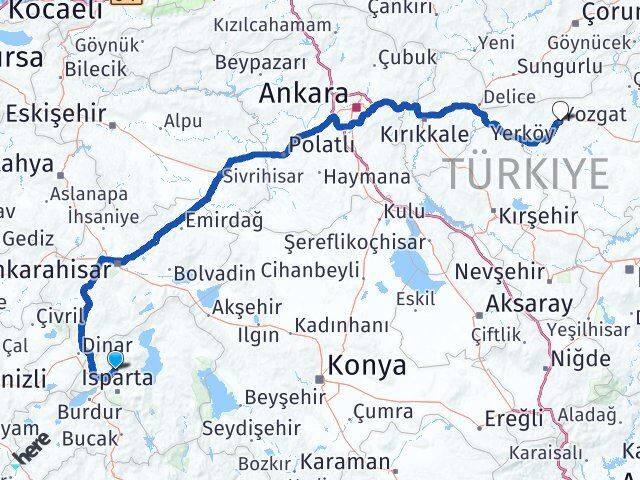 Isparta Gönen Yozgat Arası Kaç Km - Yol Haritası