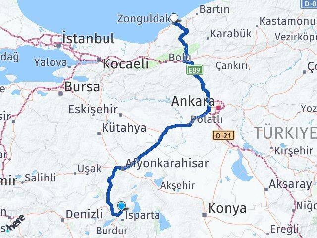 Isparta Gönen Zonguldak Arası Kaç Km - Yol Haritası