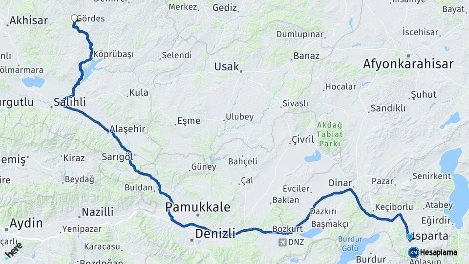 Isparta Gördes Manisa Arası Kaç Km - Yol Haritası