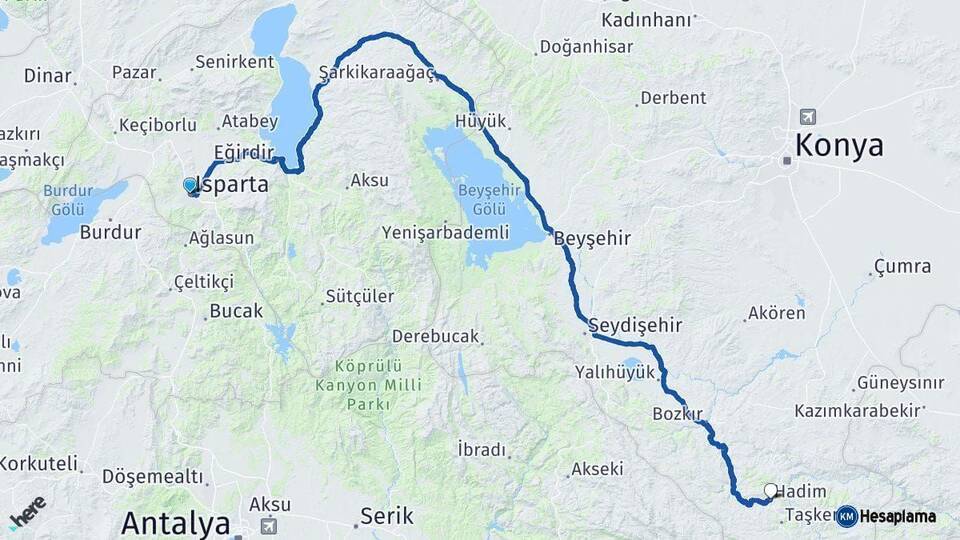 Isparta Hadim Konya Arası Kaç Km - Yol Haritası