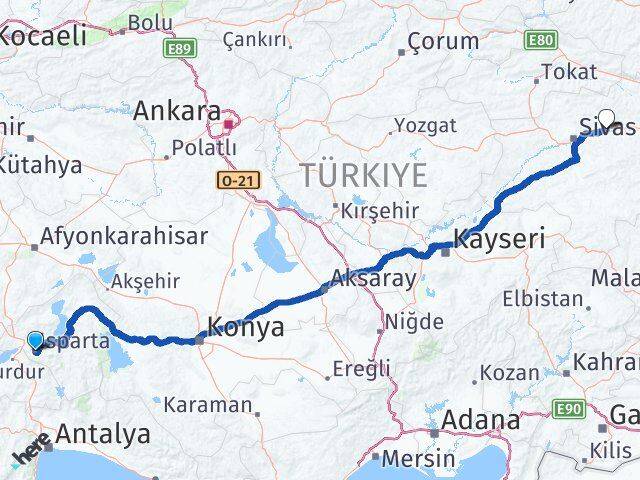 Isparta Hafik Sivas Arası Kaç Km - Yol Haritası