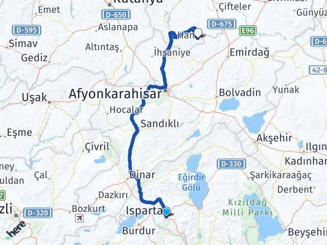 Isparta Han Eskişehir Arası Kaç Km - Yol Haritası