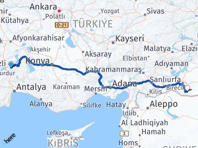 Isparta Harran Şanlıurfa Arası Kaç Km - Yol Haritası